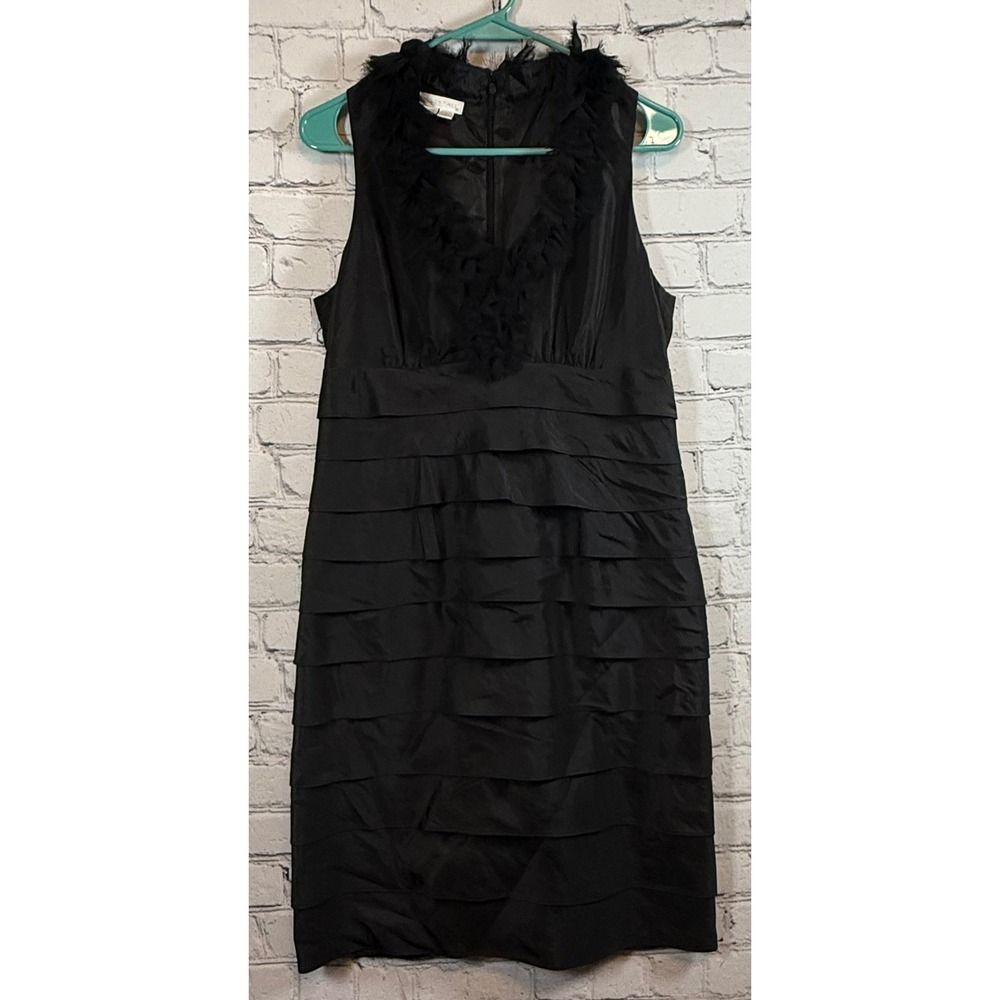 London Times Black Dress Sleeveless Tiered Feather Neck Cocktail‎ Party 8